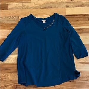 Chico's Teal Long Sleeve Top with Button Accents